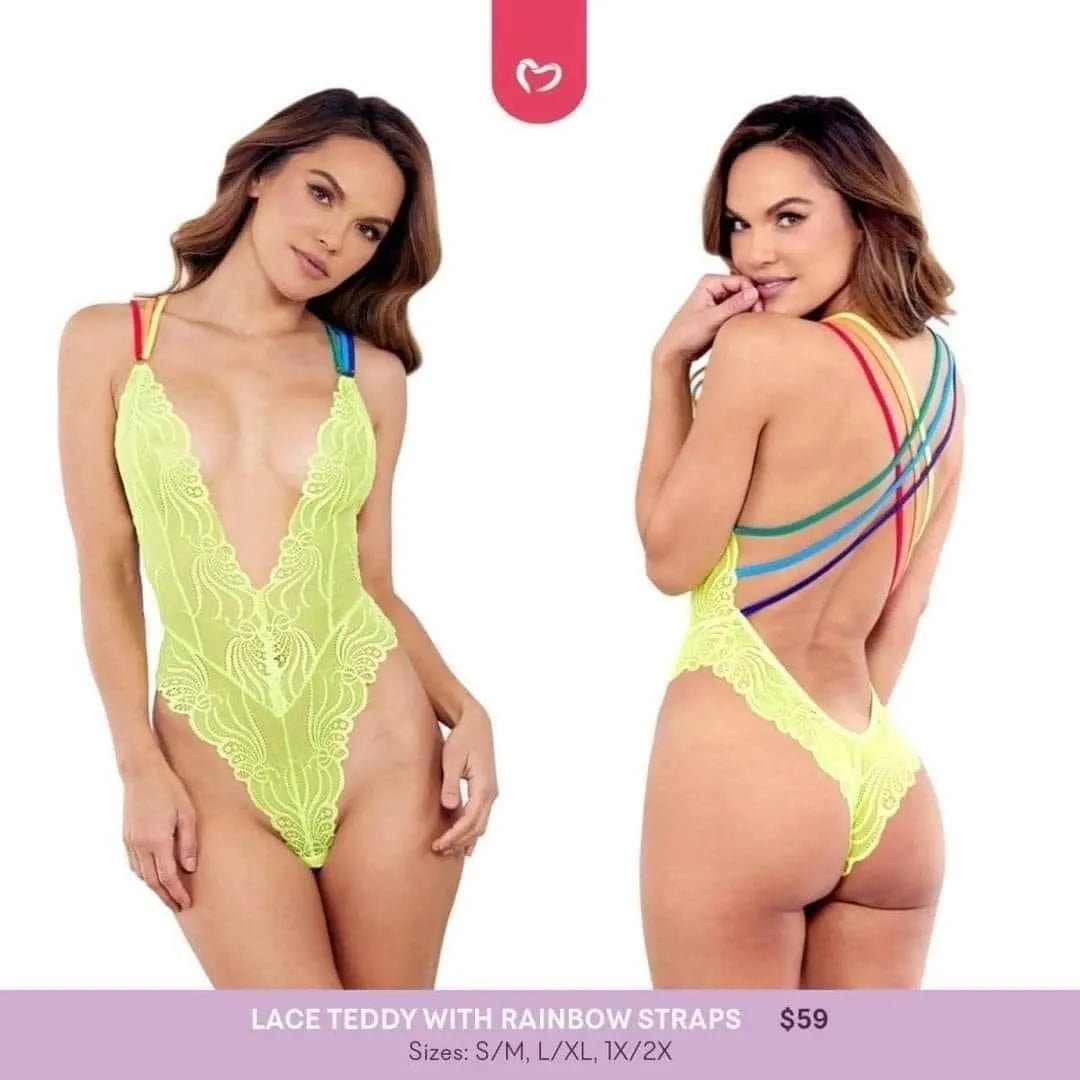 Lace Teddy with Rainbow Straps - PR by Sandy