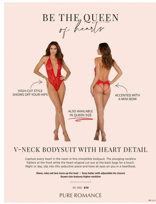 V Neck Bodysuit w/ Heart Cutout