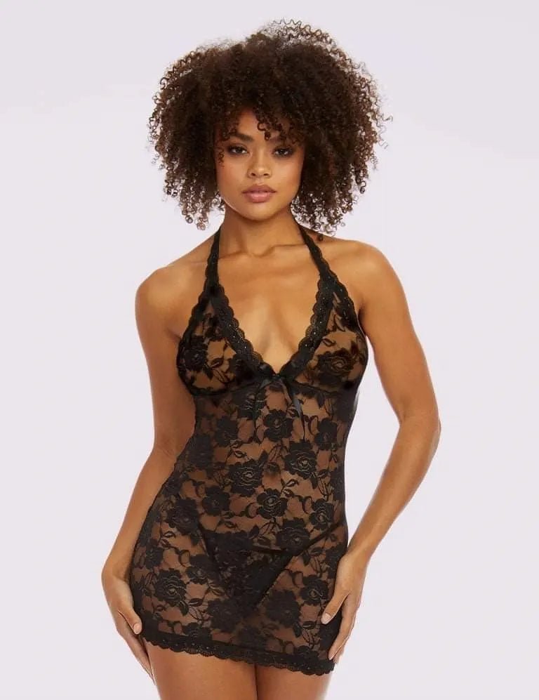 Ruched Back Chemise with G String Black - PR by Sandy