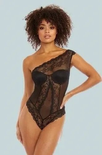 One Shoulder Lace Bodysuit - Black - PR by Sandy