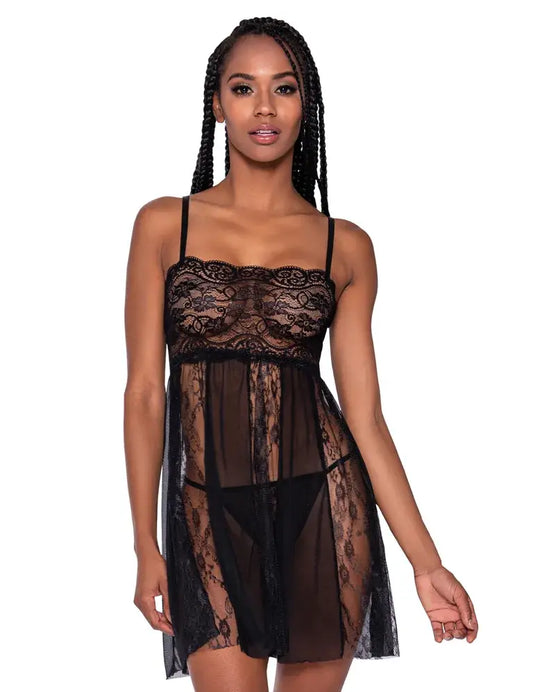 Sheer Panel Babydoll with Panty